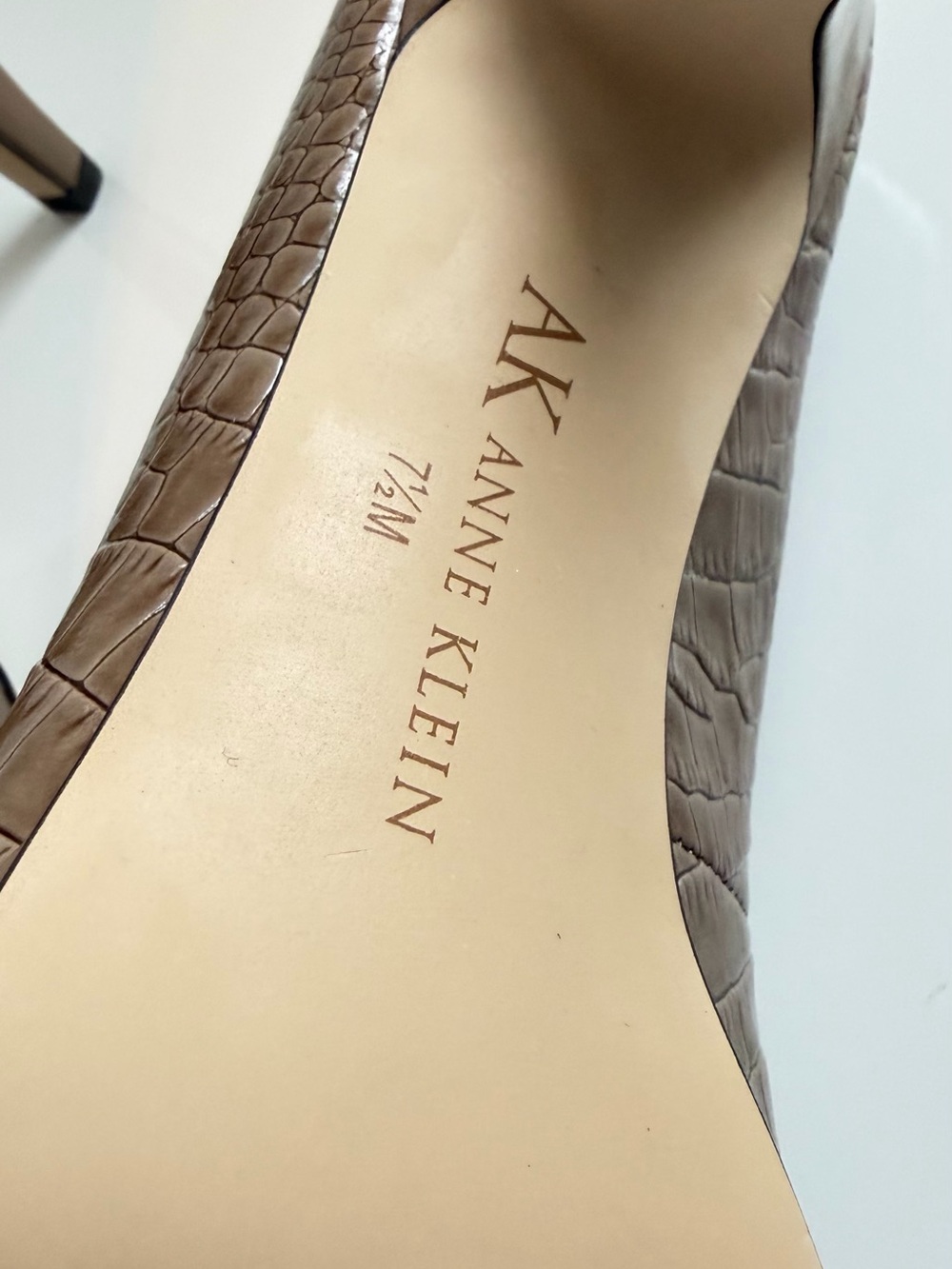 Anne Klein Taupe Croc-Embossed Mid Heel Pumps - Picture 3 of 7
